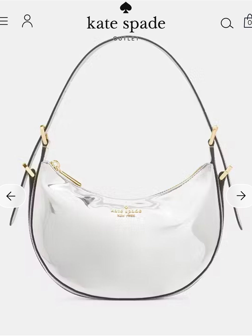kate spade mirror silver crescent shoulder bag with 3 sizes of handle. Brand new
